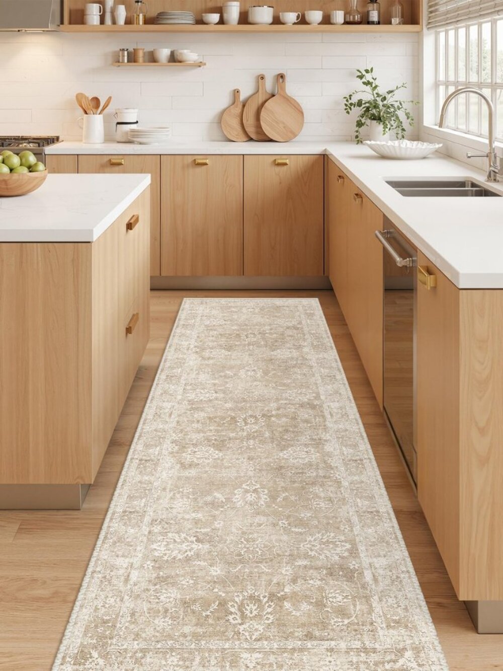 Washable Runner Rug 2x6, Soft Kitchen Hallway Rug Beige/Brown
